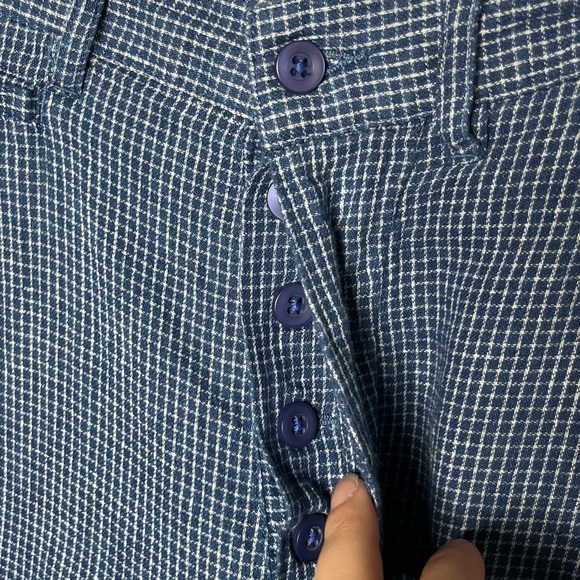 Wythe Ocean Blue Microcheck Flat Front Cotton Linen Chino Pant 32x32 - Picture 7 of 10